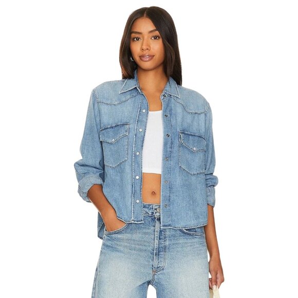 Citizens Of Humanity Tops - Citizens of Humanity Cropped Western Shirt in Carolina Blue X-Small New Denim